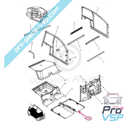 Plancher central pour Microcar Mgo 1 , Mgo 2 , M8 , F8C , Ligier JSRC