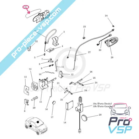 Rätt yttre dörrhandtag för Microcar Mgo , M8 , F8C , Ligier RÄKENSKAP