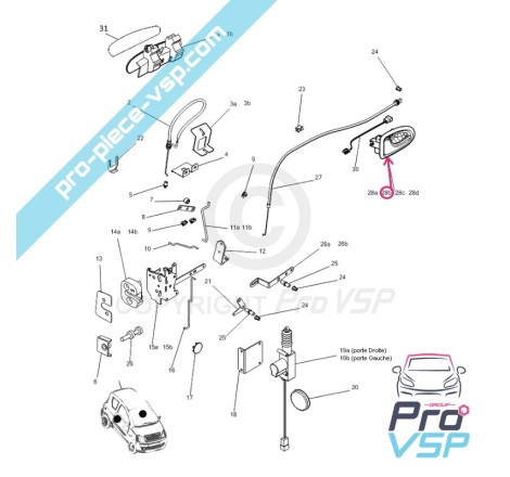 Poignée de porte intérieure droite ( gris alu ) pour Microcar Mgo 1 et 2 , M8 , F8C , Ligier JSRC