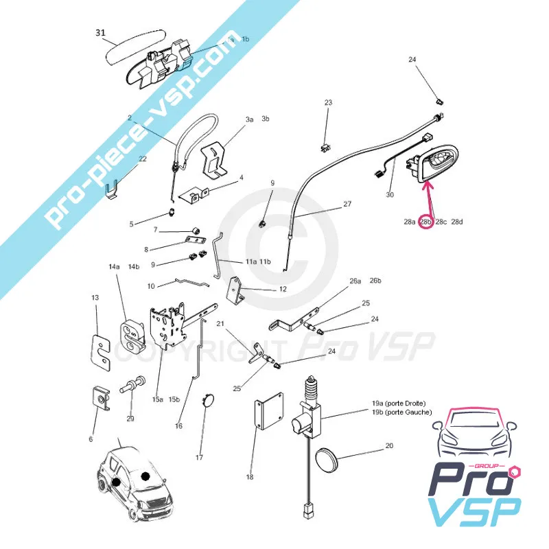 Poignée de porte intérieure droite ( gris alu ) pour Microcar Mgo 1 et 2 , M8 , F8C , Ligier JSRC
