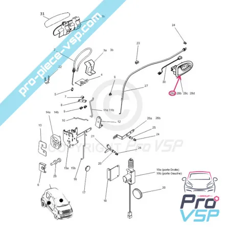 Manico di porta interno sinistro (grigio azzurro) per Microcar Mgo 1 e due , M8 F8C , Ligier CFR