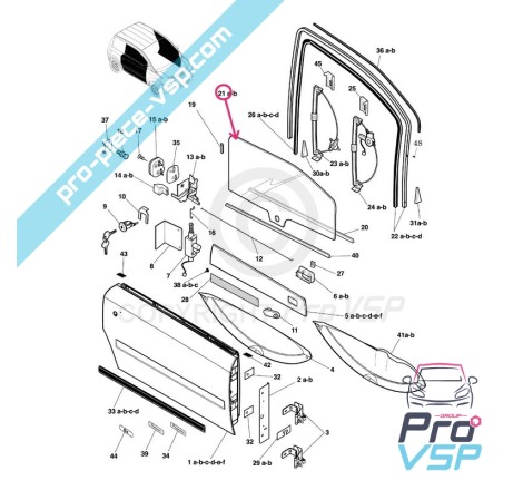 Vitre de porte gauche pour Microcar Mc1 Mc2 Dué First