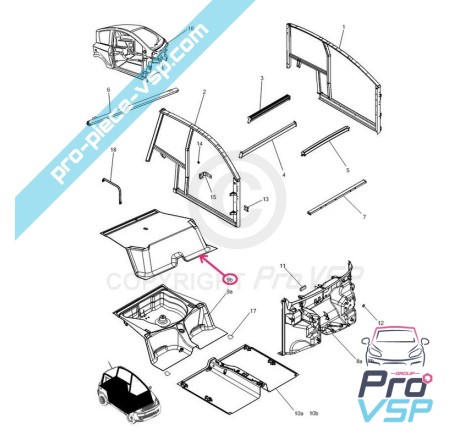 Plancher arrière pour Microcar Mgo 1 , Mgo 2 , M8 , F8C , Ligier JSRC