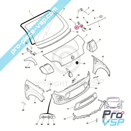 Left hood hinge for Dué First