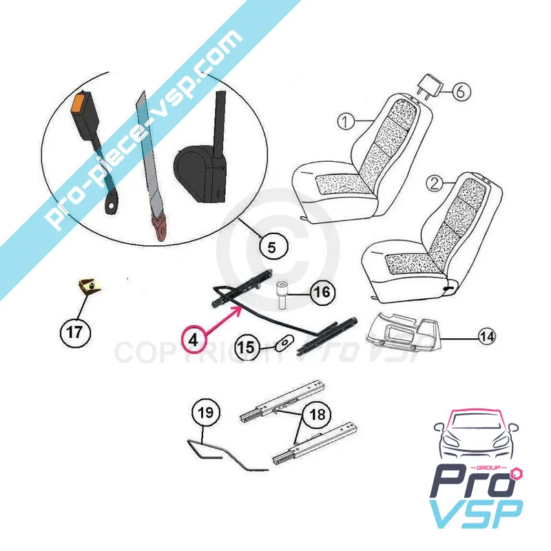 Right seat rails for Aixam City Roadline Crossline Scouty Crossover