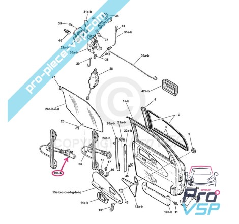 Levante de vidro elétrico direito para Microcar Virgo 1 , 2 e 3