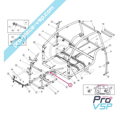 Jambage avant gauche pour Microcar Mgo 3 et 4 , Dué 2 P85 , Dué 3 P88