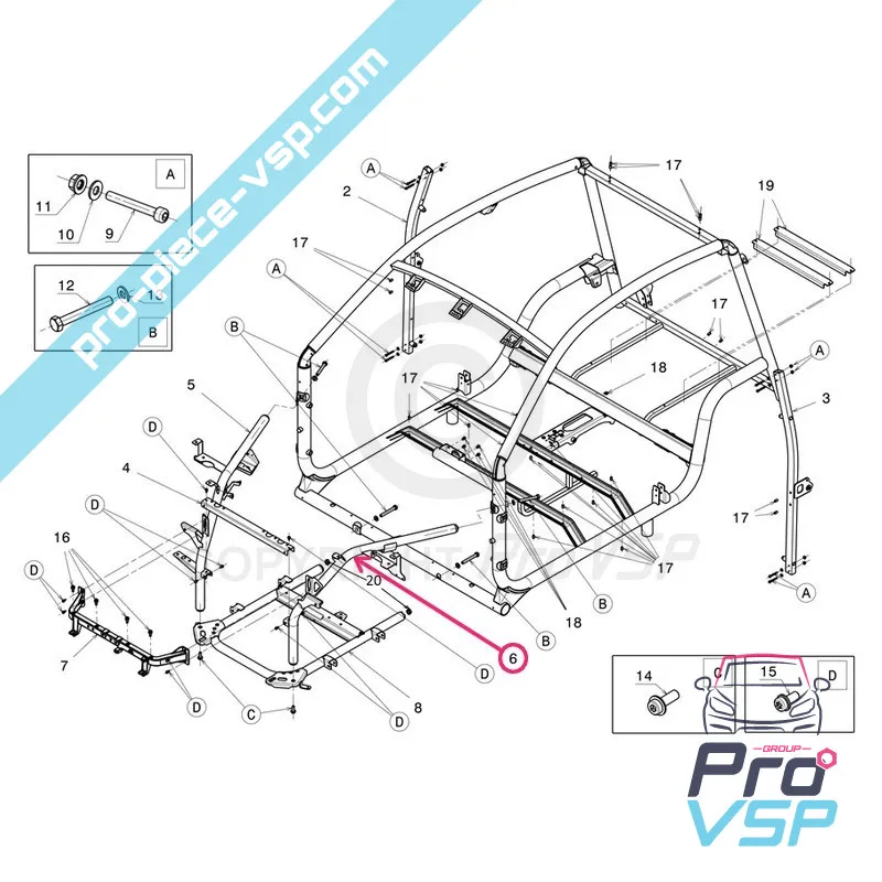 Jambage front left for Microcar Mgo 3 and 4, Dué 2 P85 , Dué 3 P88