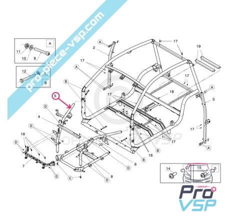 Jambage avant droit pour Microcar Mgo 3 et 4 , Dué 2 P85 , Dué 3 P88