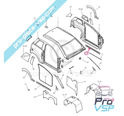 Bas de porte gauche pour Microcar M8