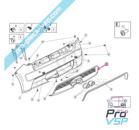 Parement de pare choc arrière pour Ligier Ixo V2 et JS50/JS50L phase 1 ( avec une sortie d'échappement )