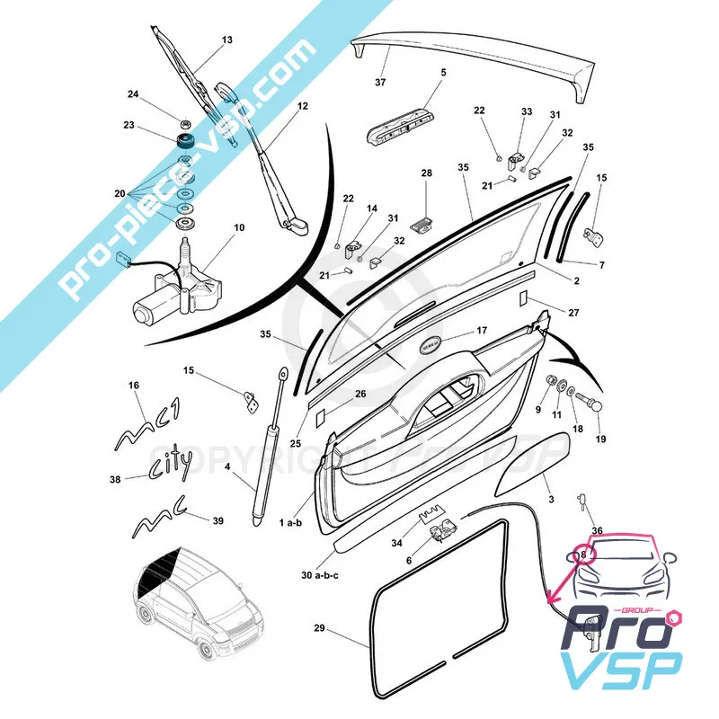 Tirette d'ouverture de coffre pour Microcar Mc1 Dué First