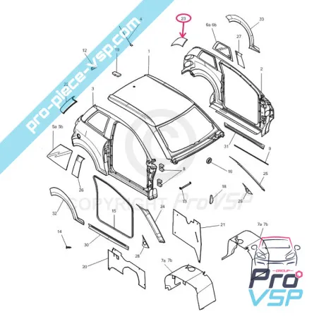 Montant arrière extérieur gauche pour Microcar M8
