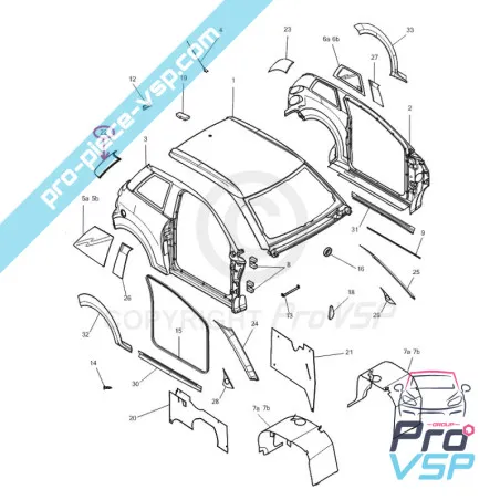 Montant arrière extérieur droit pour Microcar M8