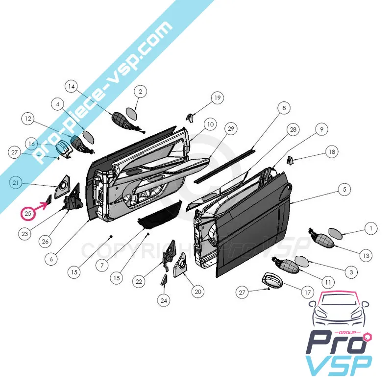 Right outdoor mirror triangle for Ligier Ixo