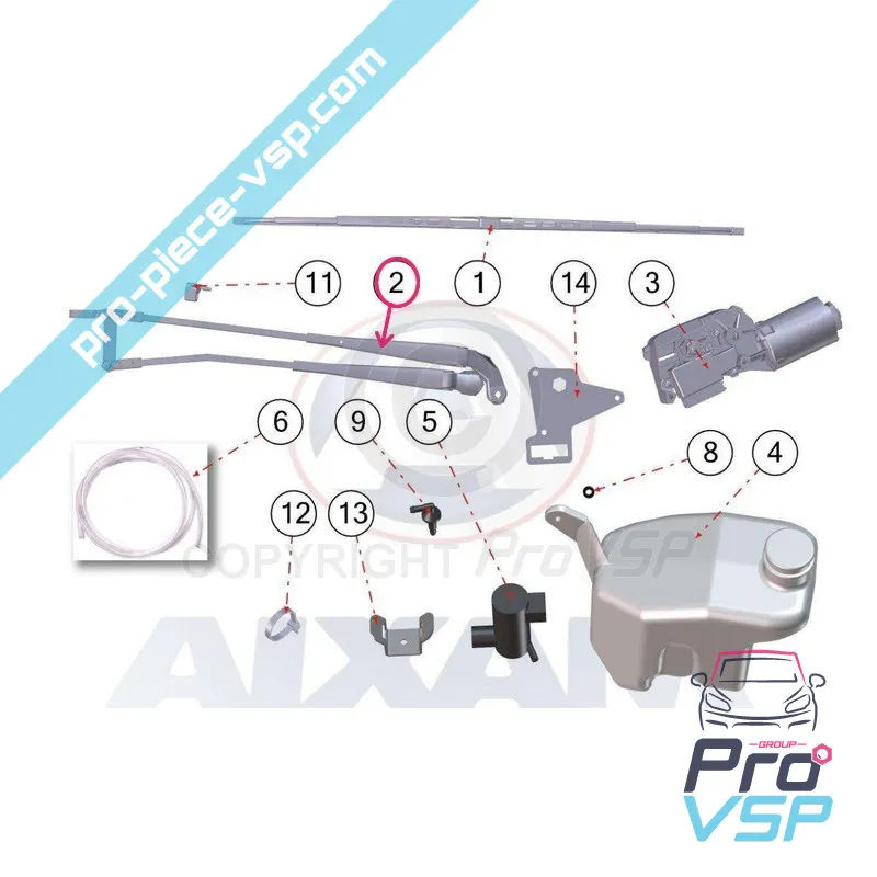 Bras d'essuie glace avant pour Aixam Sensation Emotion