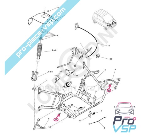 Patte support de pare choc avant pour Microcar Mc1 Mc2