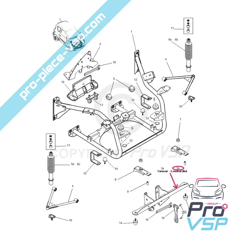 Support moteur avant pour Microcar Mgo ( moteur Lombardini )