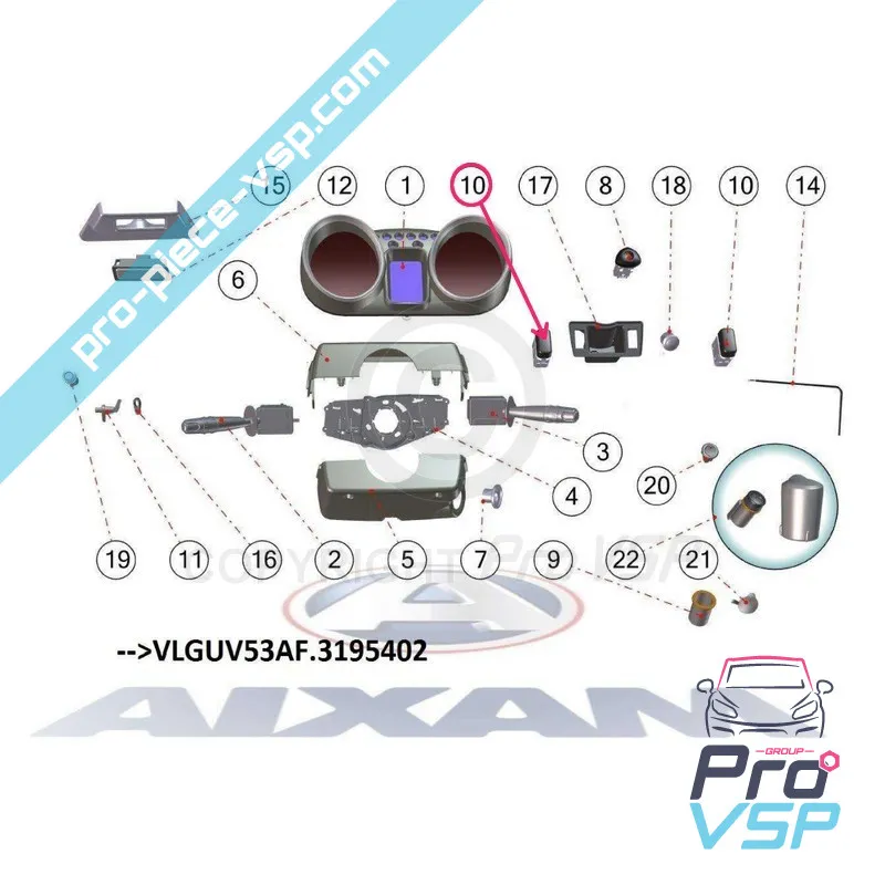 Interruptor de elevação da janela Aixam Vision 2ª edição e Sensation