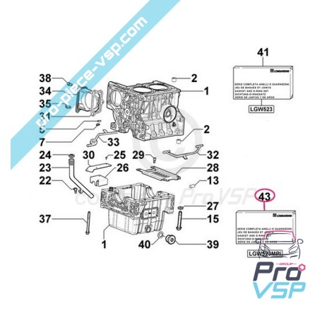 Pochette de joints origine pour moteur Lombardini LGW523MPI