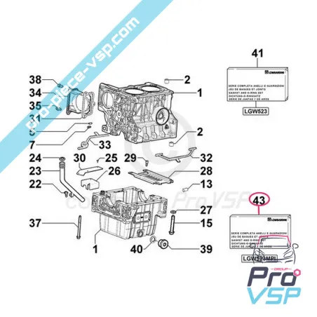 Pochette de joints origine pour moteur Lombardini LGW523MPI