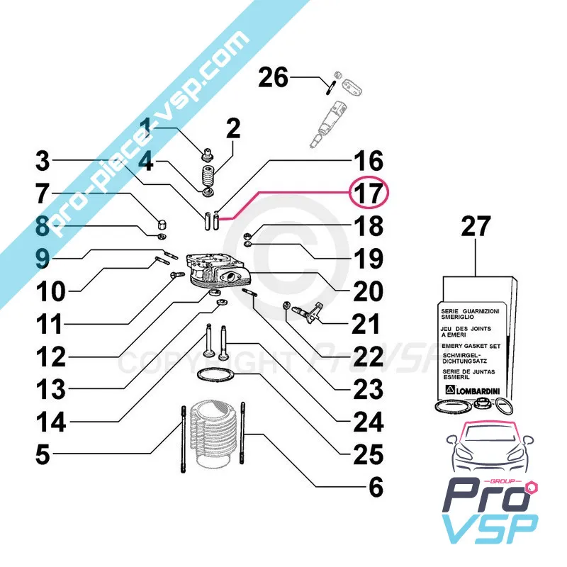 Guide de soupape d'échappement pour moteur Lombardini 6LD325