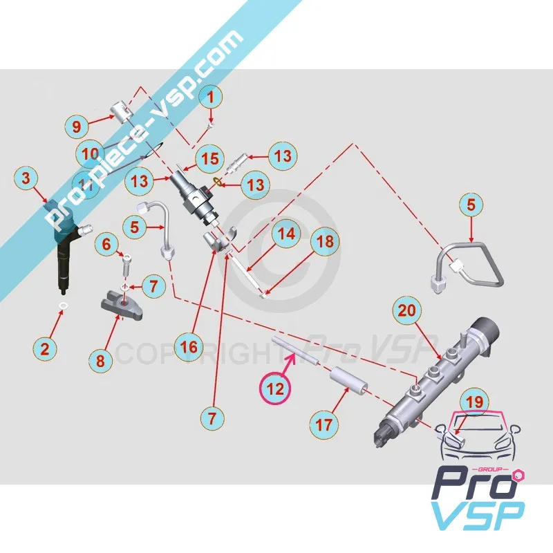 Goujon de fixation rampe d'injection pour moteur Lombardini DCI Goujon de fixation rampe d'injection pour moteur Lombardini DCI